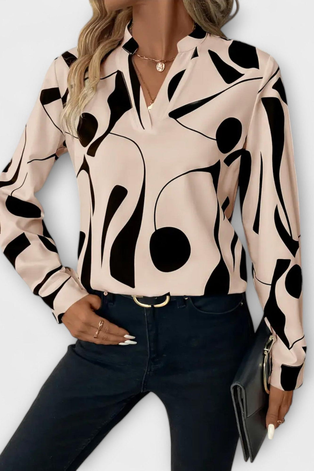 Joana - Stylová dlouhá rukávová blůza s ostrým výstřihem