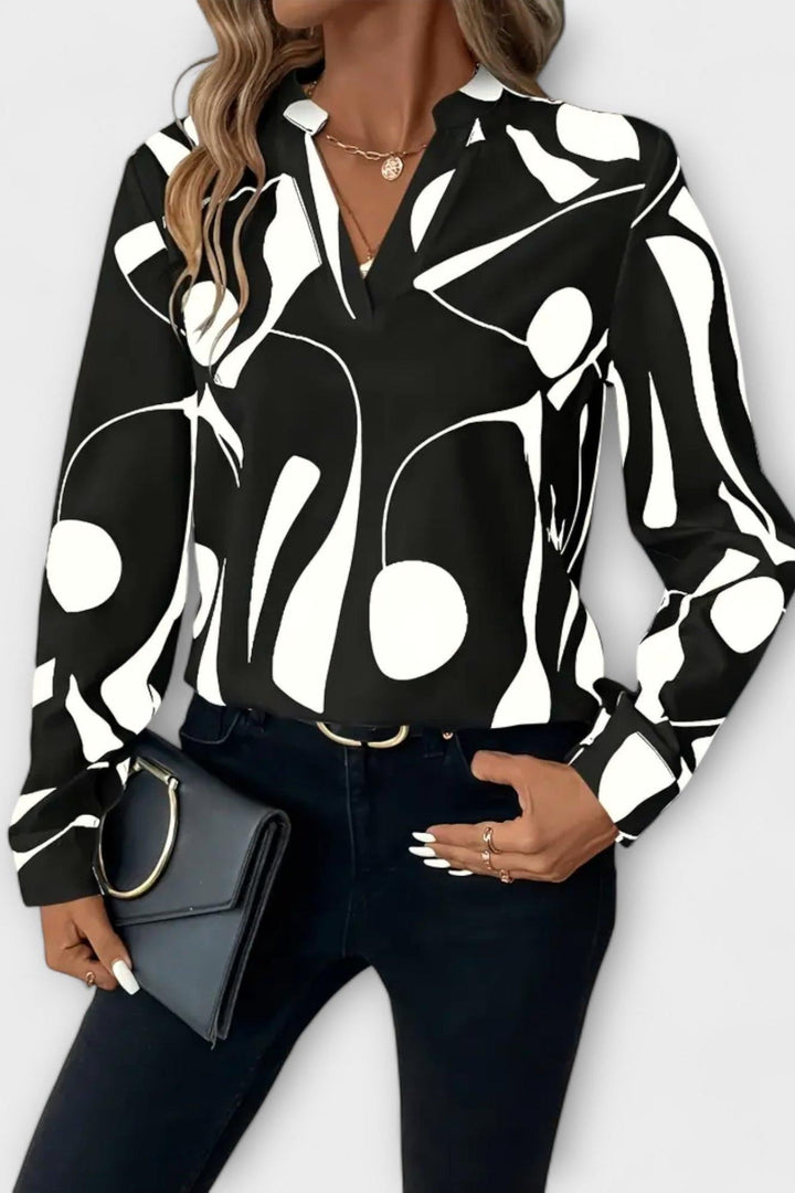 Joana - Stylová dlouhá rukávová blůza s ostrým výstřihem