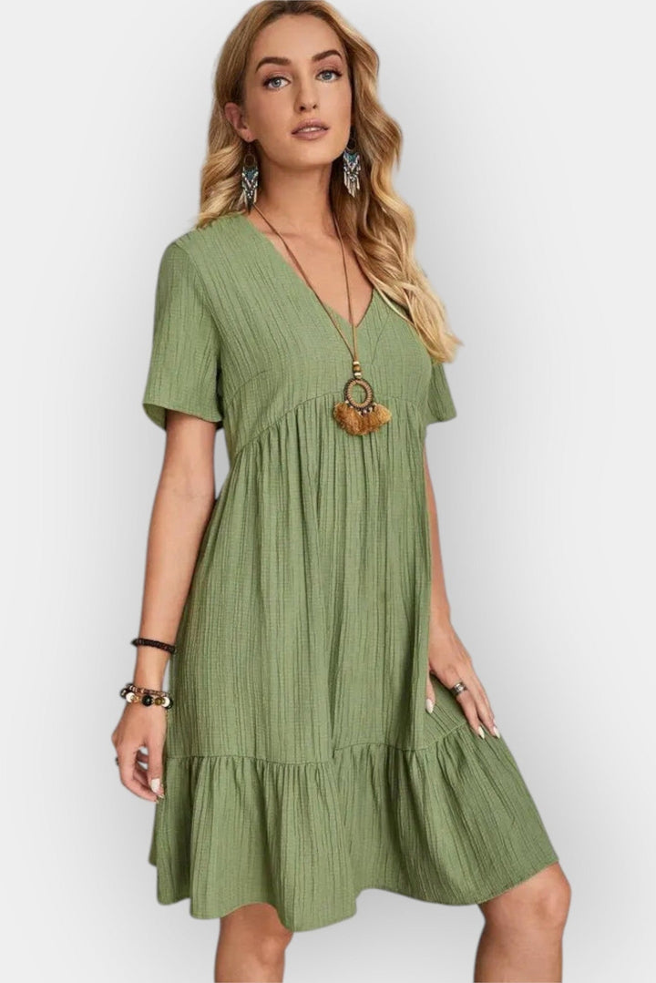 Kostkované šaty s V výstřihem