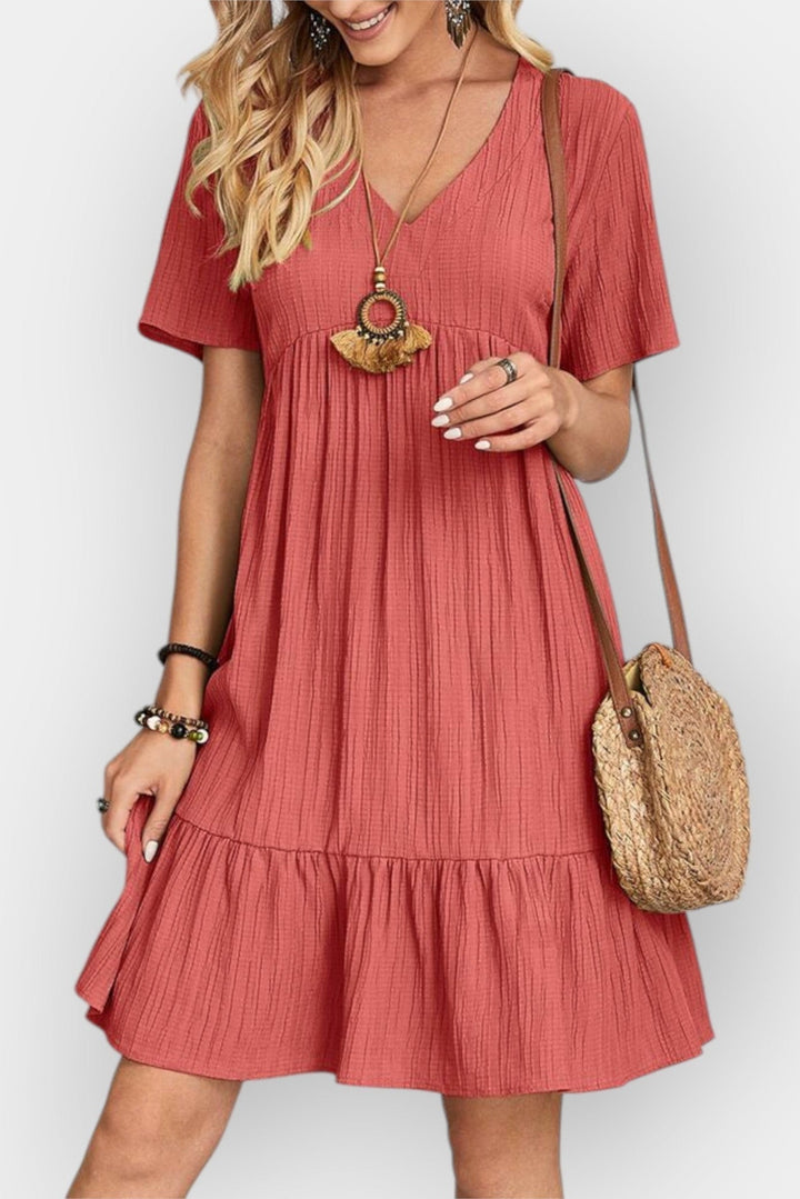 Kostkované šaty s V výstřihem