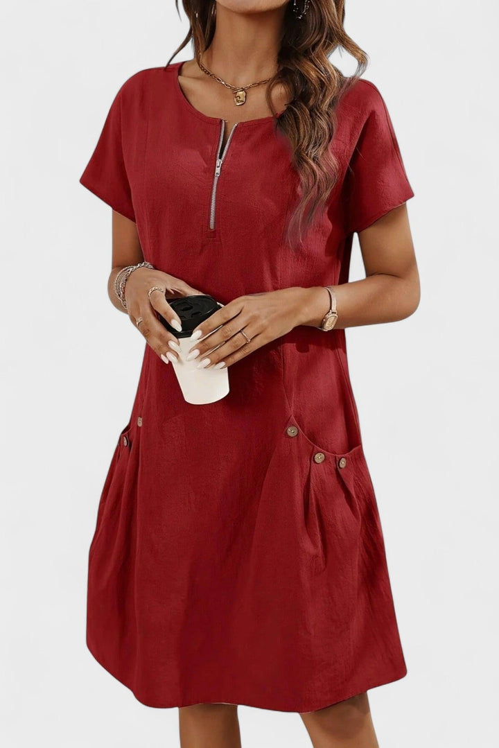 Vínová krátká šaty s zipem
